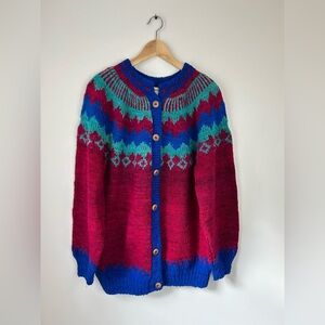 Vintage Hand Knit Fair Isle Cardigan Sweater